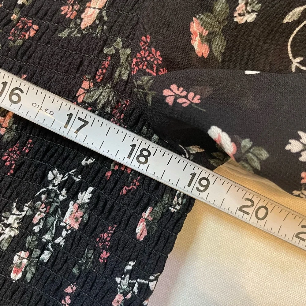 Reformation black Floral off shoulder long sleeve SmockedTop